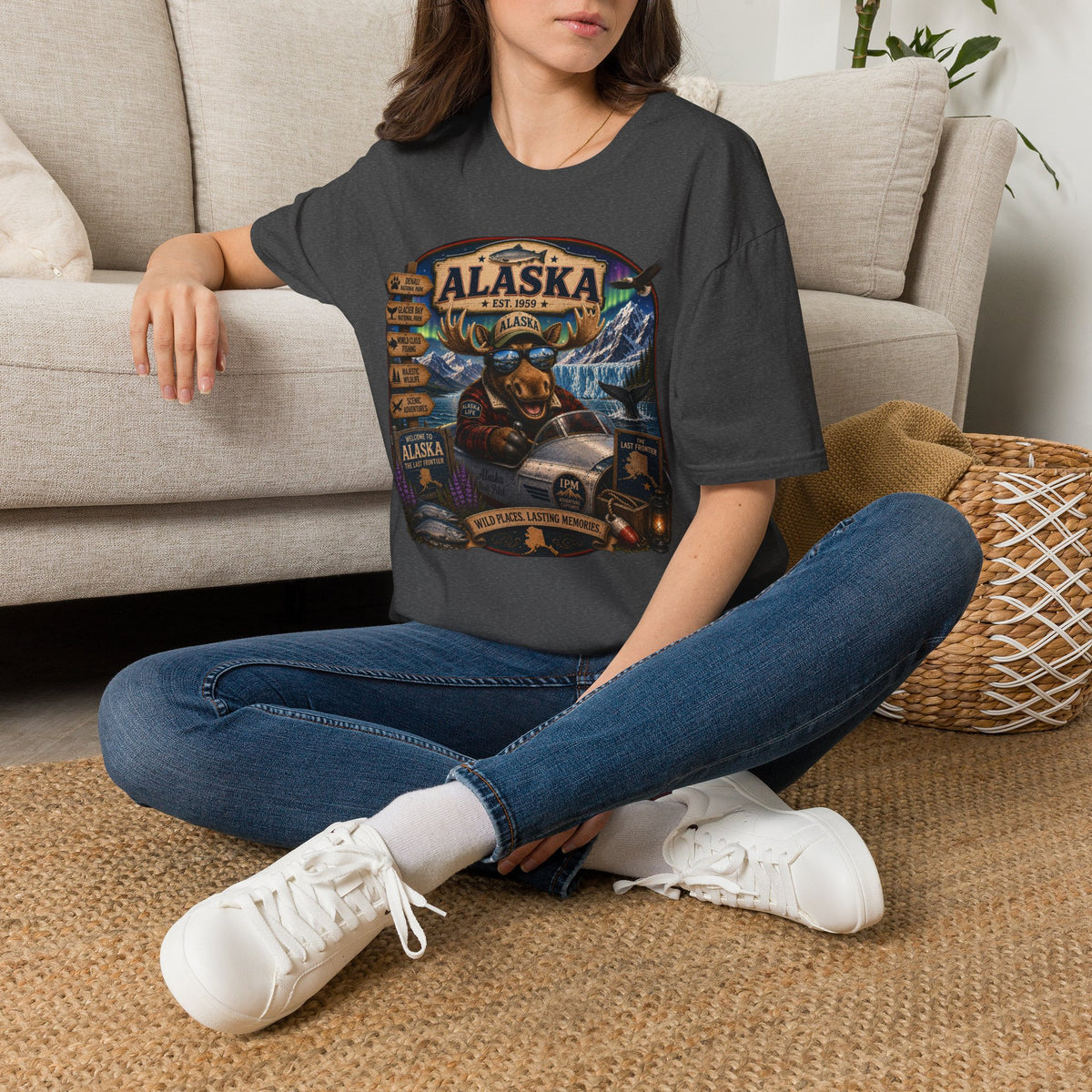 Alaska Moose Graphic T-Shirt — Vintage Wilderness Travel Souvenir