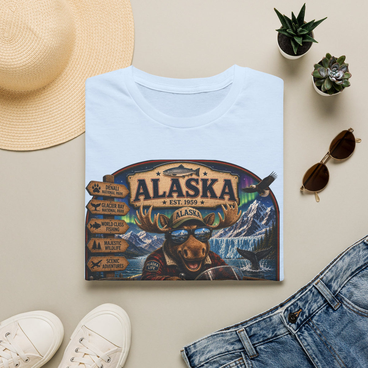 Alaska Moose Graphic T-Shirt — Vintage Wilderness Travel Souvenir
