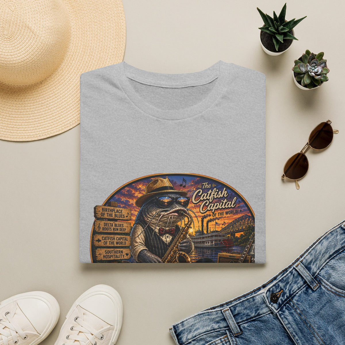 Mississippi Catfish Capital T-Shirt — Vintage Riverboat Angler Graphic