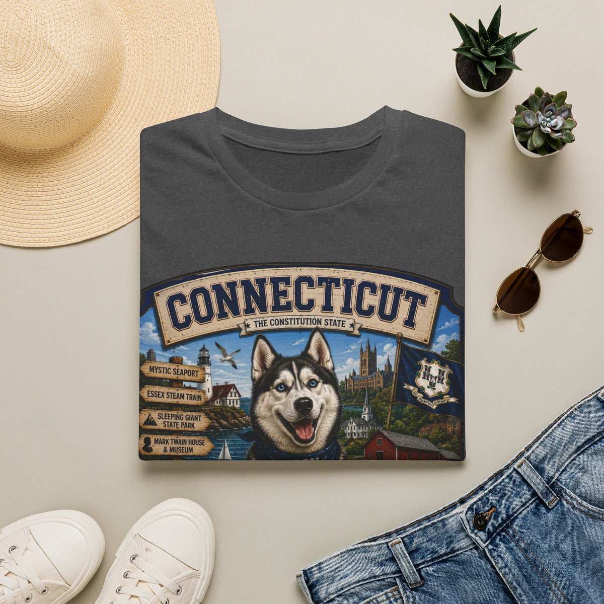 Connecticut Husky State T-Shirt — Vintage Connecticut Scenic Tee
