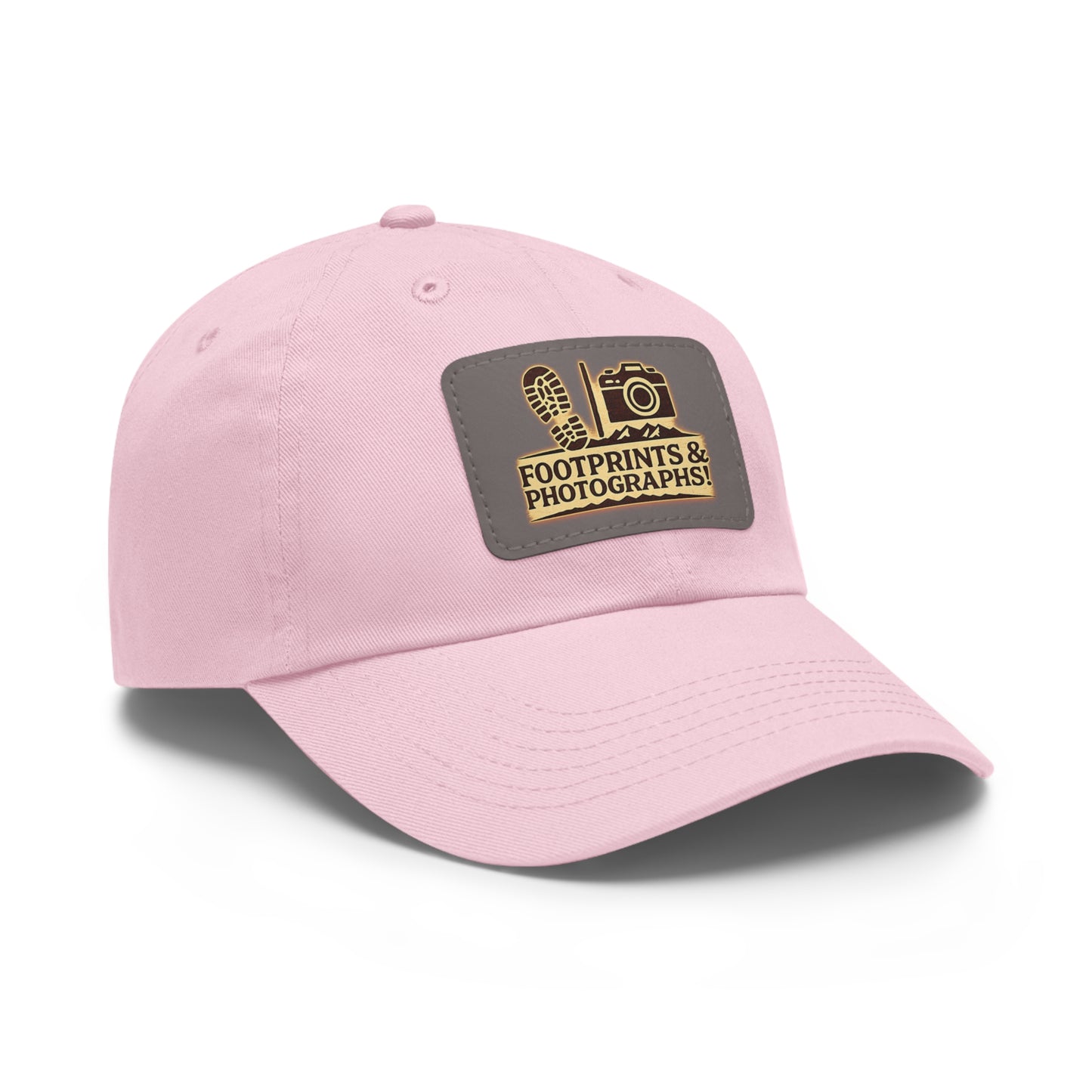 Leather Patch Dad Hat — "Footprints & Photographs" Outdoor Photographer Cap