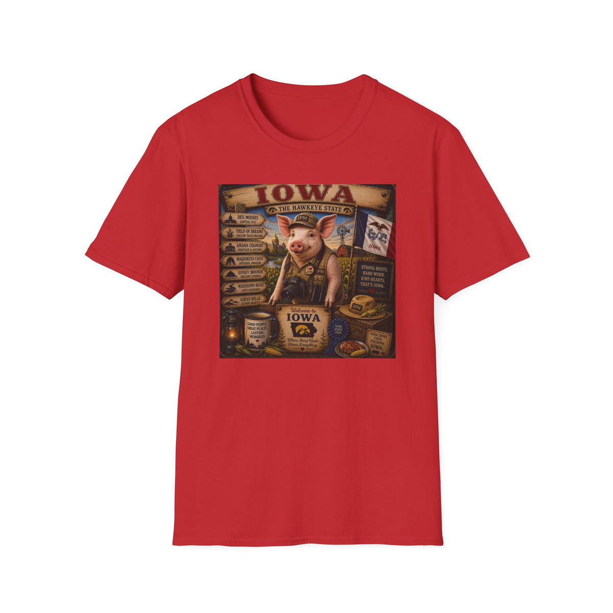 Iowa Pig State Map T-Shirt — Hawkeye State Travel Souvenir Tee
