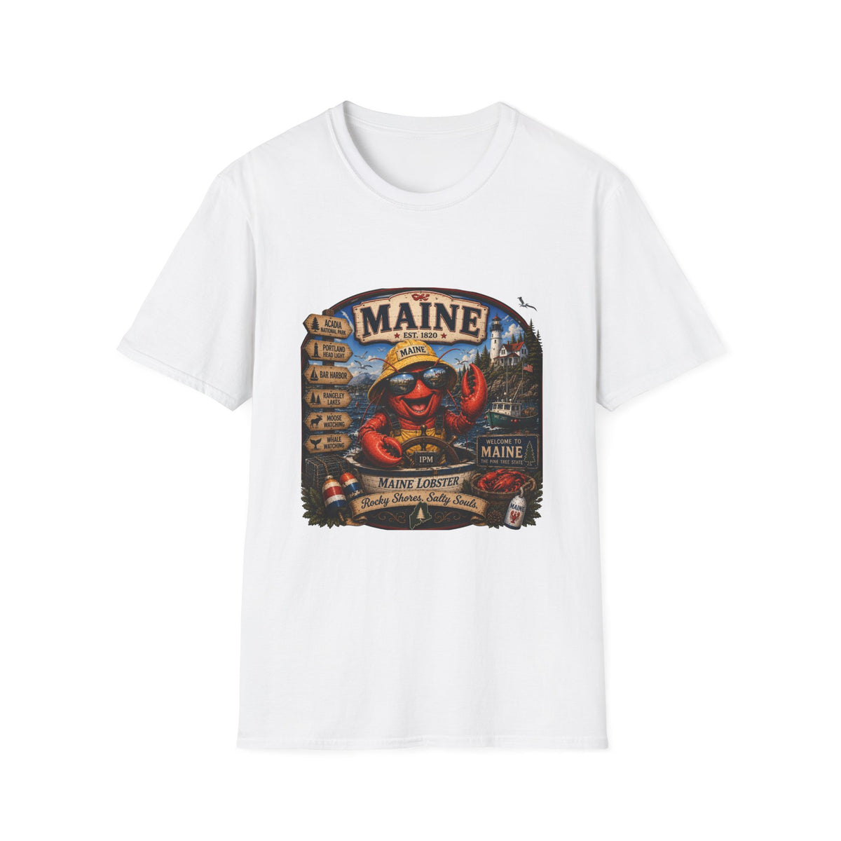 Maine Lobster Souvenir T-Shirt — Vintage Coastal Travel Design