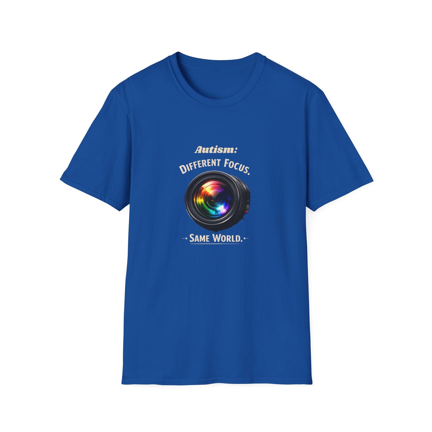 Autism: Different Focus Same World T-Shirt — Camera Lens Awareness Tee