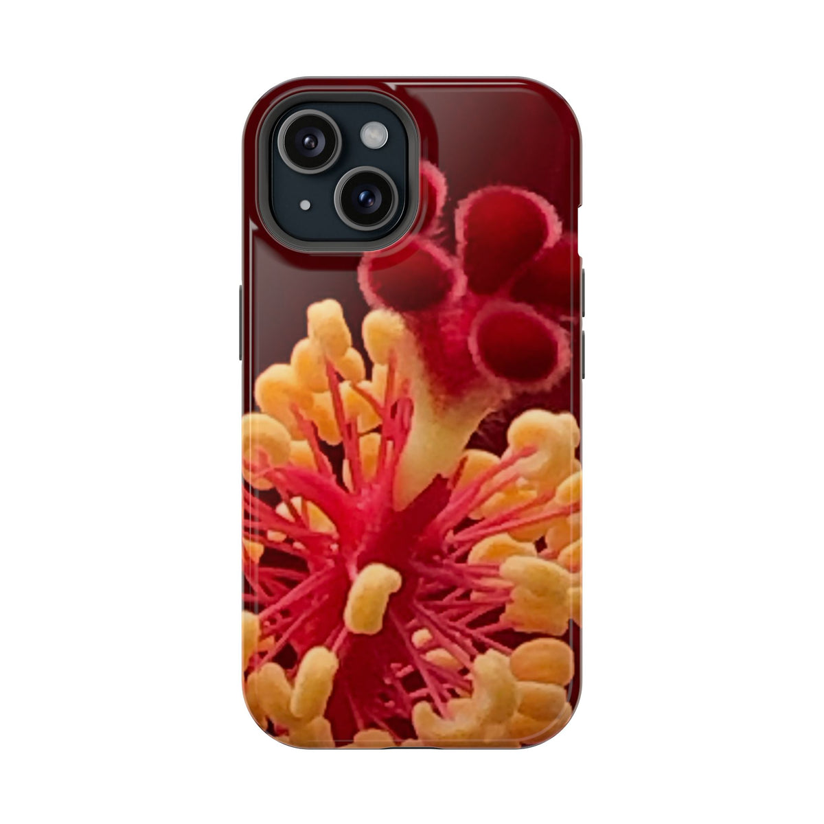 Floral Macro Phone Case — Red & Yellow Pollen Design (Magnetic Impact-Resistant)