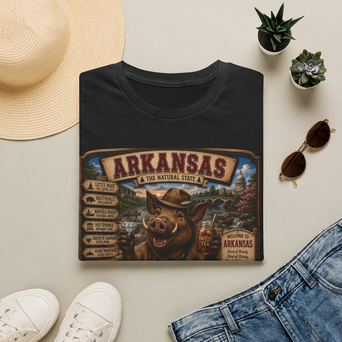 Arkansas Vintage Boar T-Shirt — State Travel Sign Souvenir
