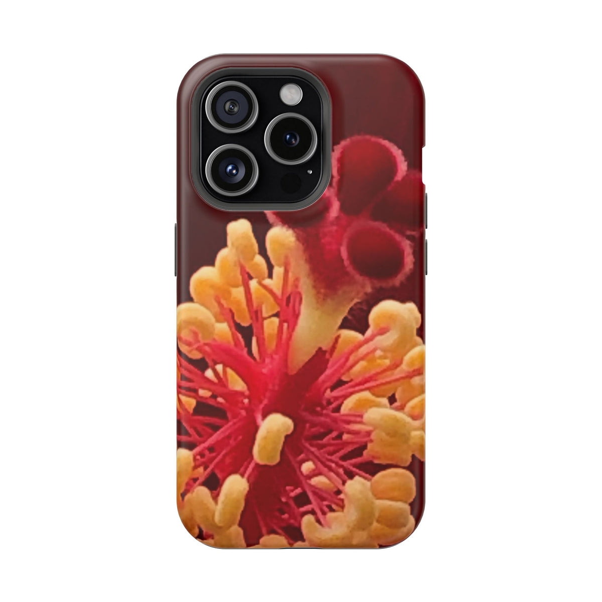Floral Macro Phone Case — Red & Yellow Pollen Design (Magnetic Impact-Resistant)